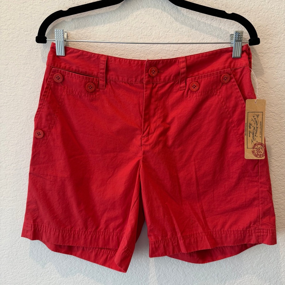 Lauren Ralph Lauren Red Nautical Anchor Button Cotton Shorts Women Size 4 NWT